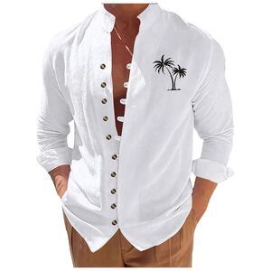 Men's Button Down Shirts Casual Long Sleeve Dress Shirts Summer Beach Shirts